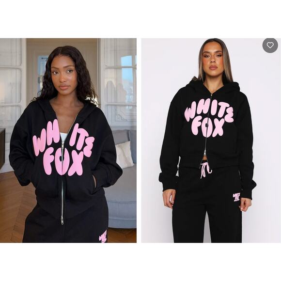 White Fox Sweaters - White Fox Club 14 Allie Boxy Zip Front Hoodie Black Size L/XL NWT